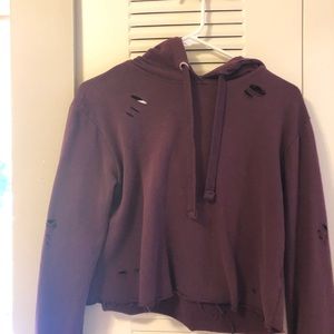 distressed burgundy hoodie crop top